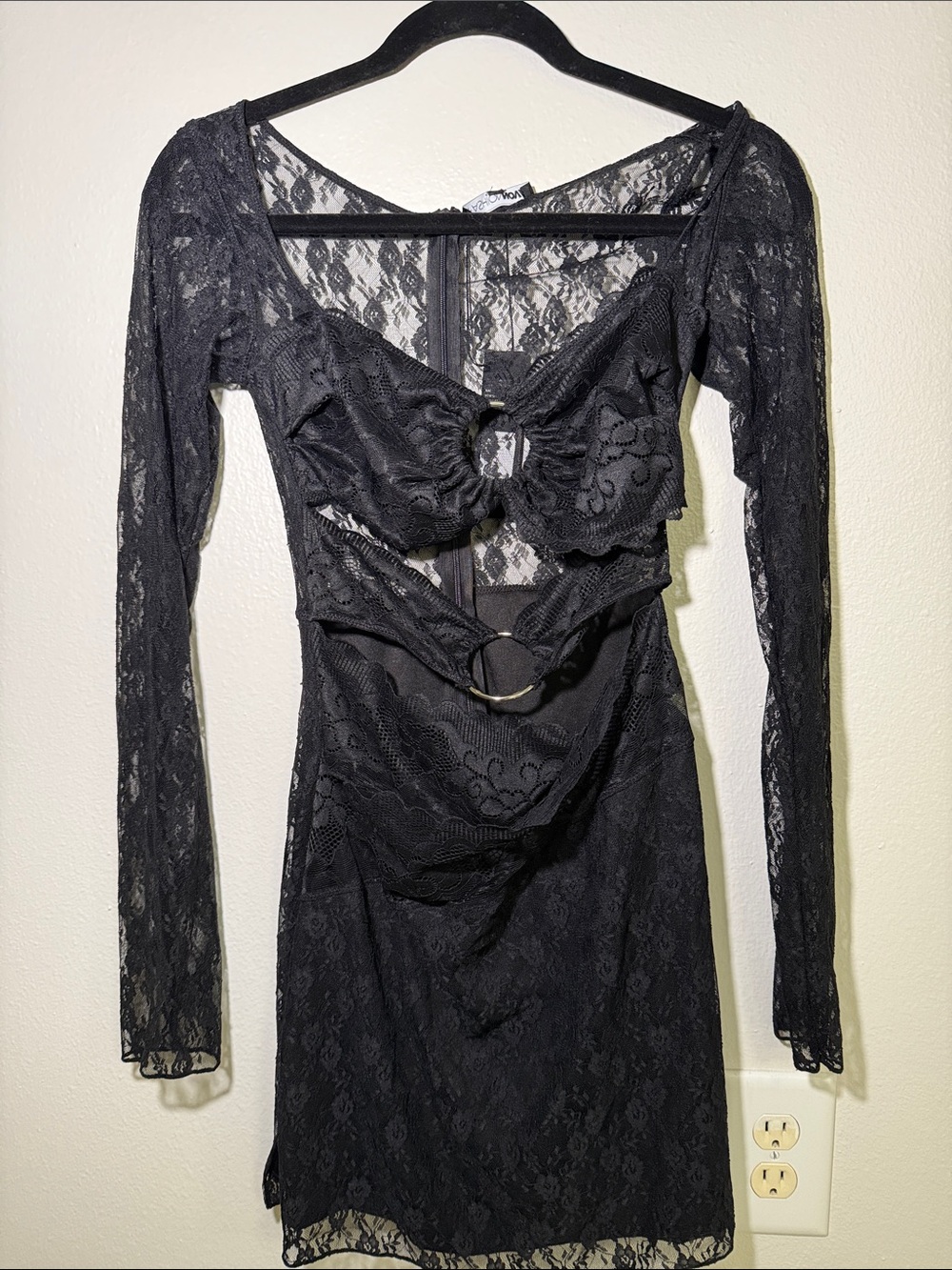 Fashion Nova Black Lace Mini Dress with Cutout Rings